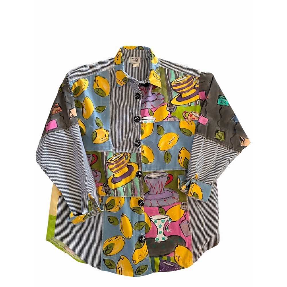 VTG 80s Encore By Silkscapes Hand Painted Tea Button Up Shacket Size M - Picture 1 of 12